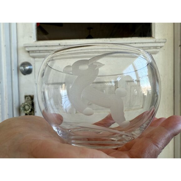Vintage MCM Orrefors Clear Glass Condiment/Jam Bow/.spoon Etched Impala/Gazelle - Picture 9 of 10